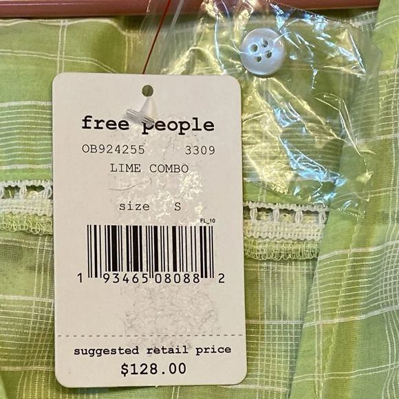Free People Time‎ Out Lace Tunic Top SMALL Lime Combo - Picture 6 of 10